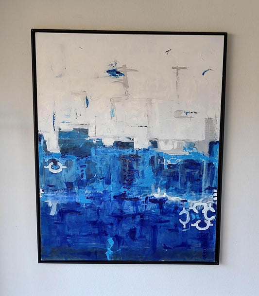 G Indigo Depths - Silver Skyline San Francisco - 48x60 - Acrylic and Molding Mud - Gallery Exhibit