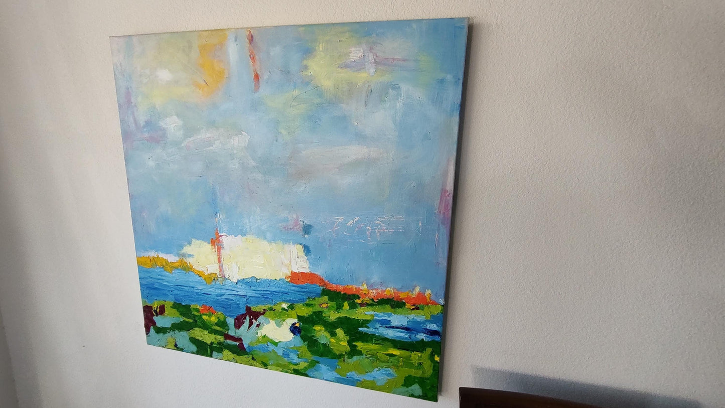 SOLD Sunrise Over The Bay 36 x 36 Oil on Canvas