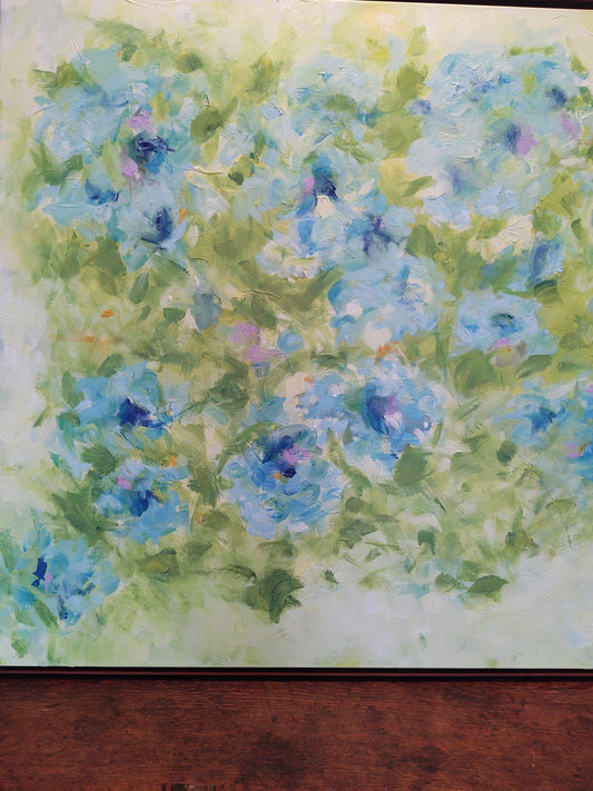 V Blue Hydreangas 36 x 36 Oil on Canvas