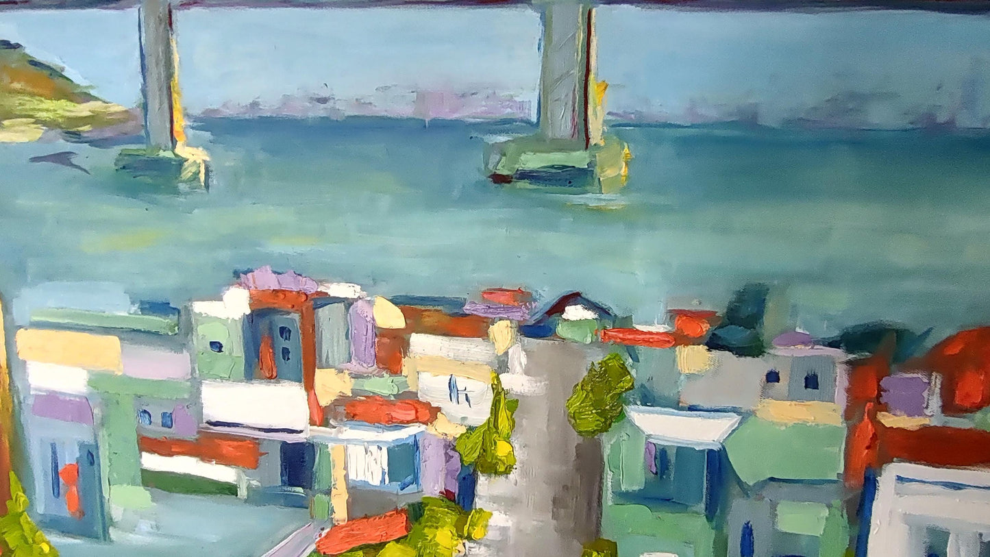 V San Francisco Tapestry of Color-Marina to Bridge 30 x 48 Oil on Canvas