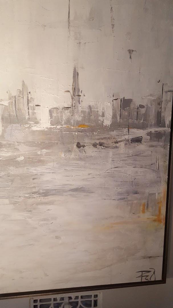 V SF First Light After the Rain 48 x 60 Acrylic silver molding clay