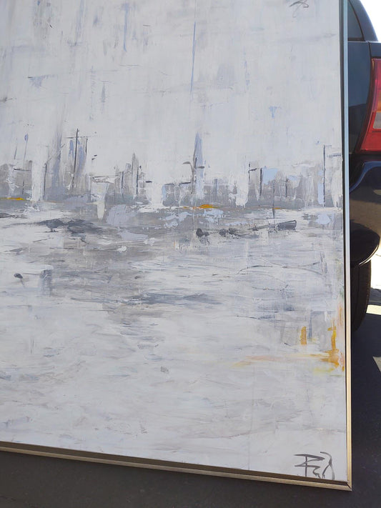 V SF First Light After the Rain 48 x 60 Acrylic silver molding clay
