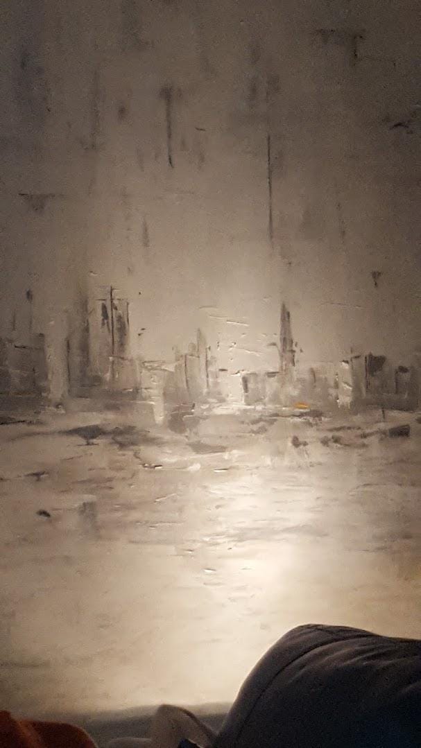 V SF First Light After the Rain 48 x 60 Acrylic silver molding clay