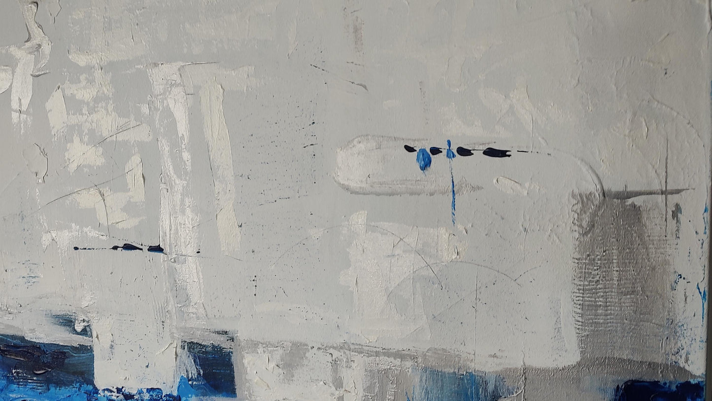 G Indigo Depths - Silver Skyline San Francisco - 48x60 - Acrylic and Molding Mud - Gallery Exhibit