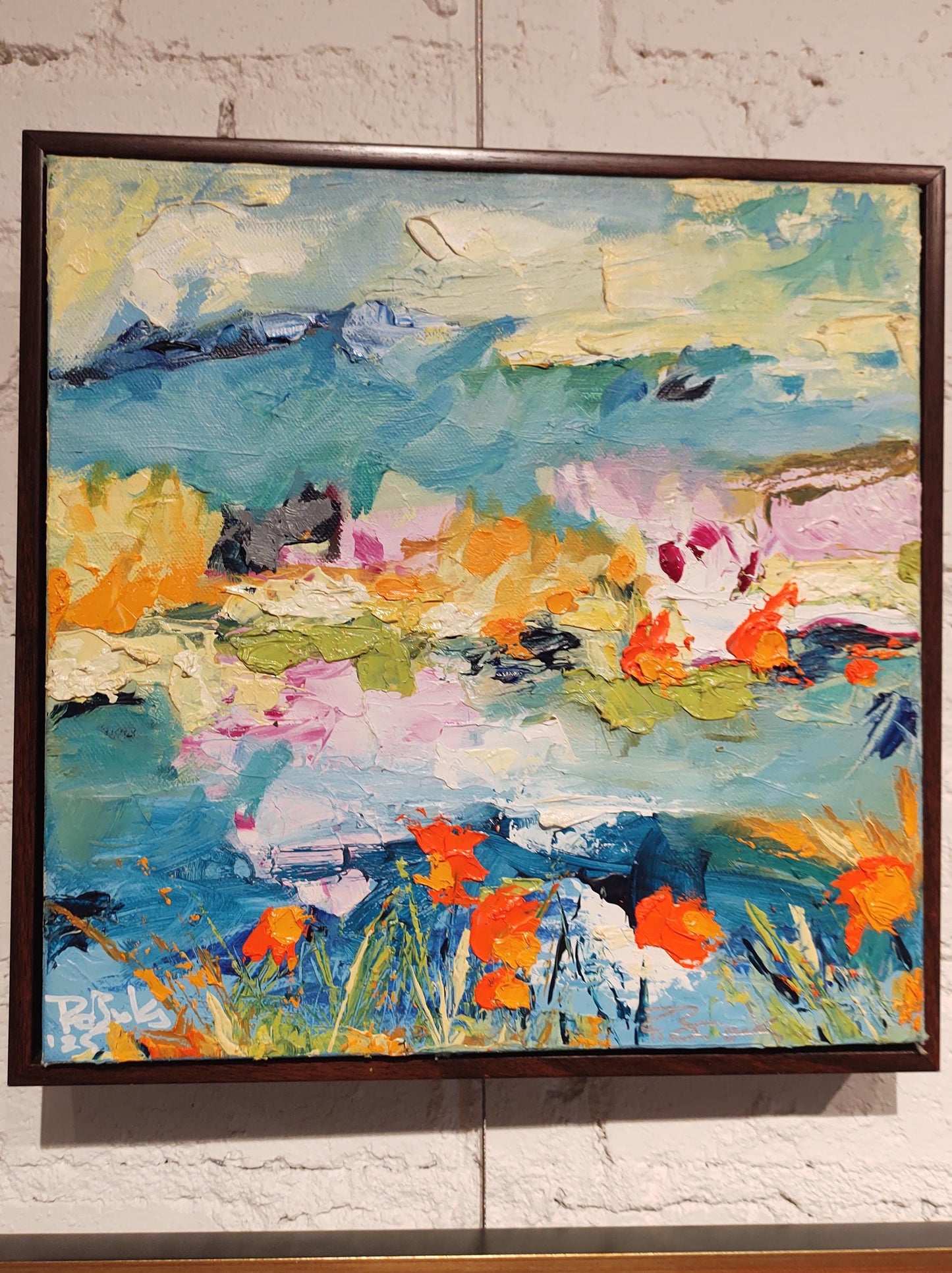 B SPRING Poppies in the Reeds - 12x12 - Oil on Canvas - Gallery Exhibit