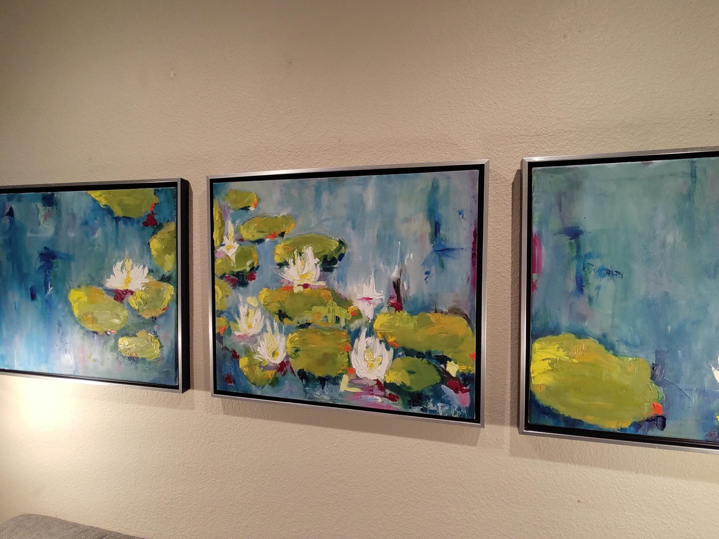 Monet's Kaleidoscope Dreams-Triptych-Lilies In The Rain Three 18 x 24 Oil on Canvas
