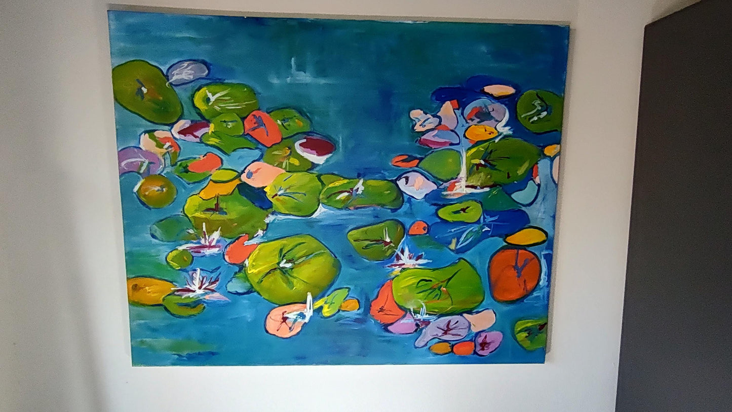 Monet's Psychedelic Lilies 48 x 60 Oil on Canvas