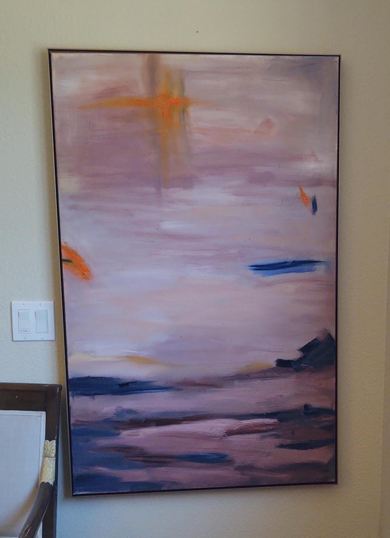 SOLD Museum Exhibit- Cobalt Tide & Marigold Sky- 48 x 30 Oil on Canvas