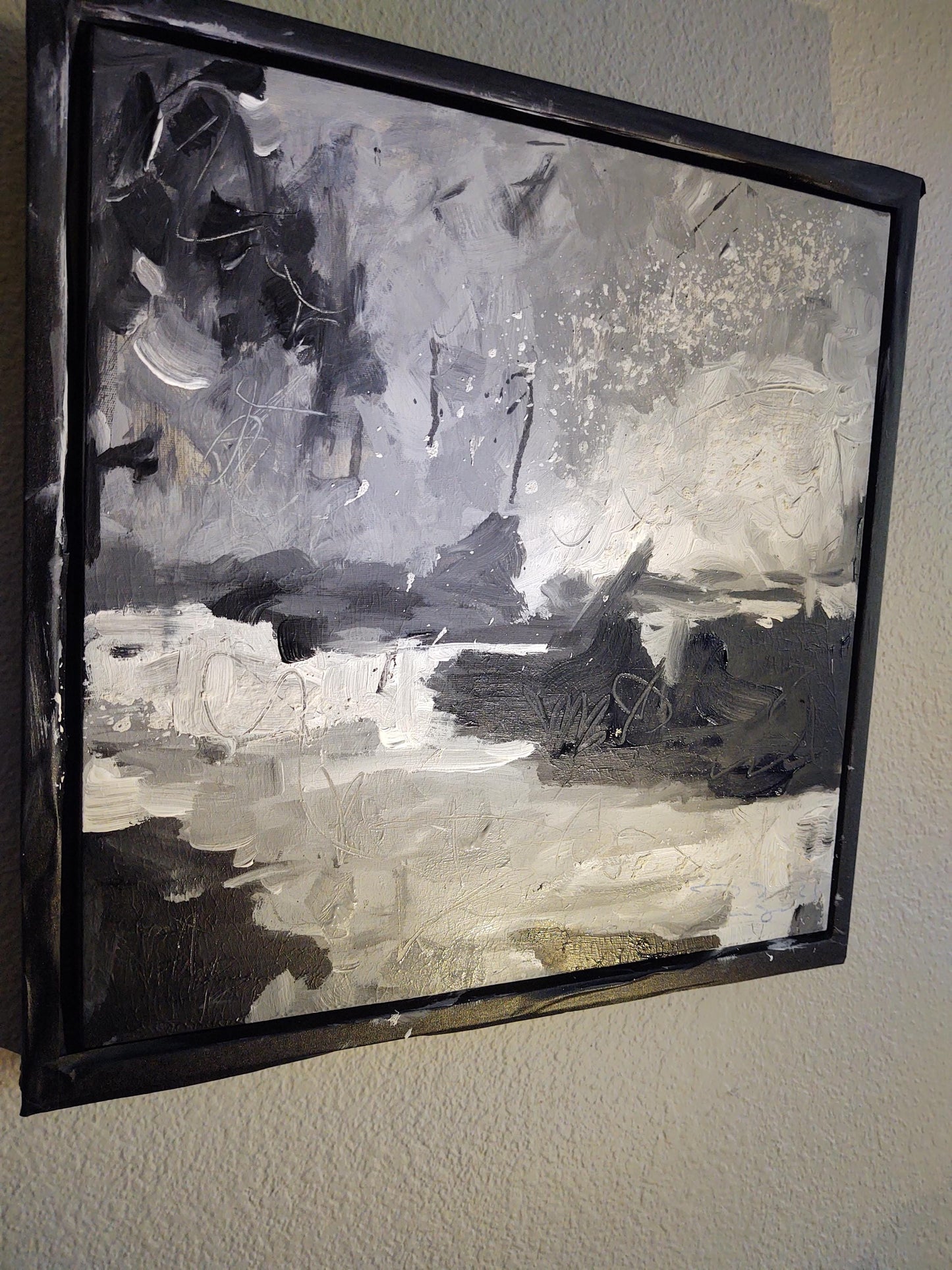 SOLD-Russian River Meets the Winter Sea 18 x 18 Oil, Gauze on Canvas