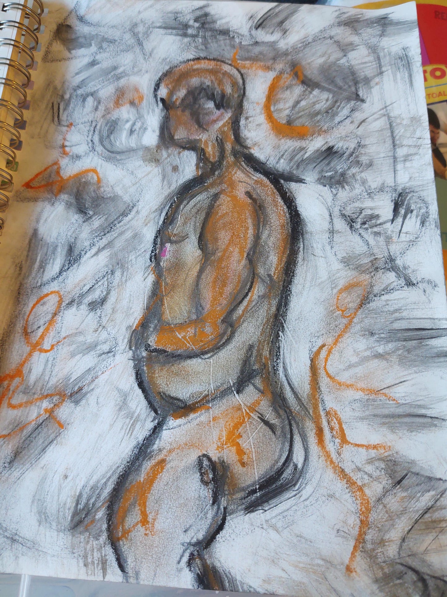 Primitive Male Nude Pencil and Pastel -9 x 14 Set of Six