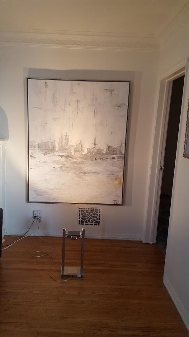 V SF First Light After the Rain 48 x 60 Acrylic silver molding clay