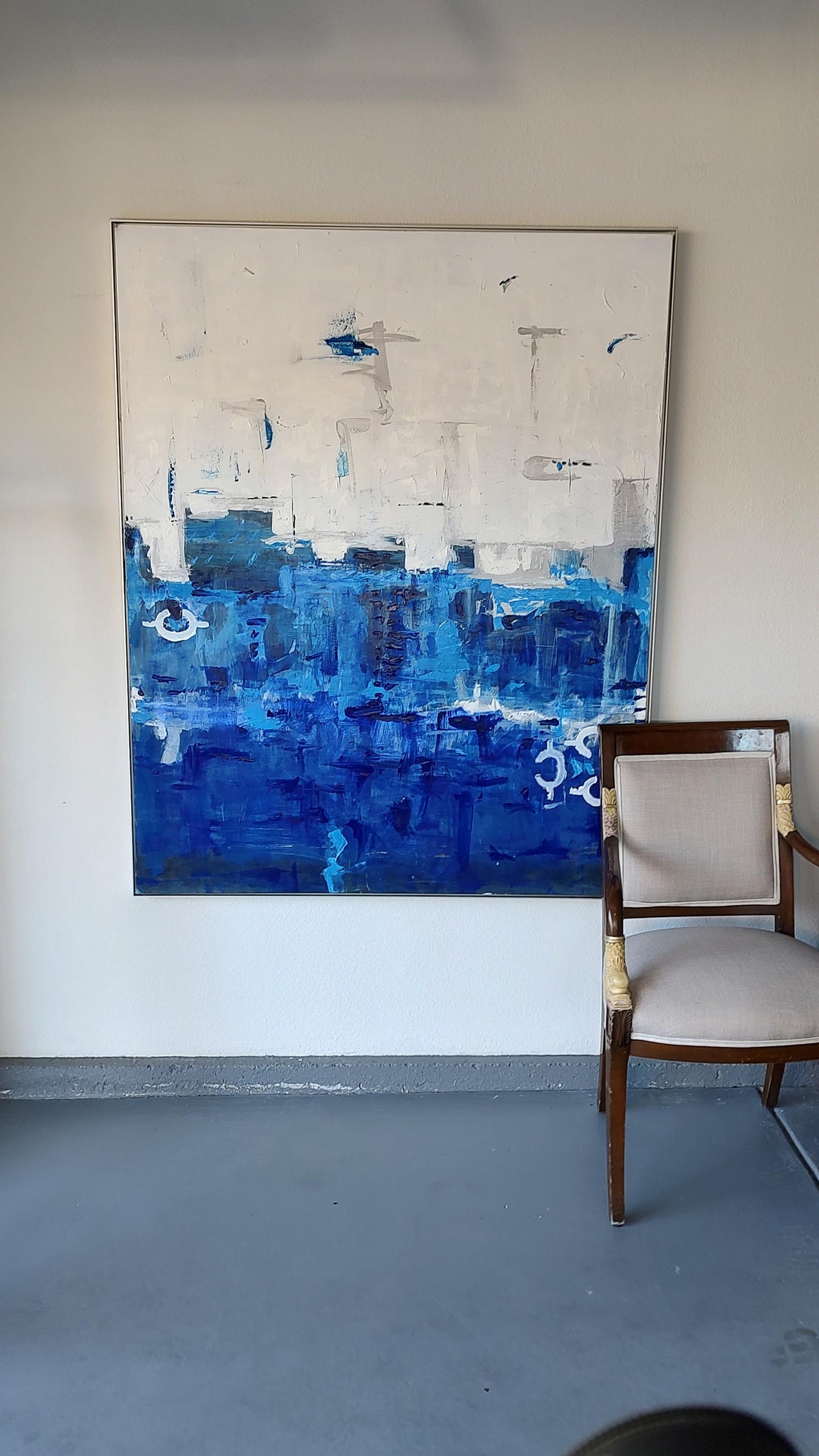 G Indigo Depths - Silver Skyline San Francisco - 48x60 - Acrylic and Molding Mud - Gallery Exhibit