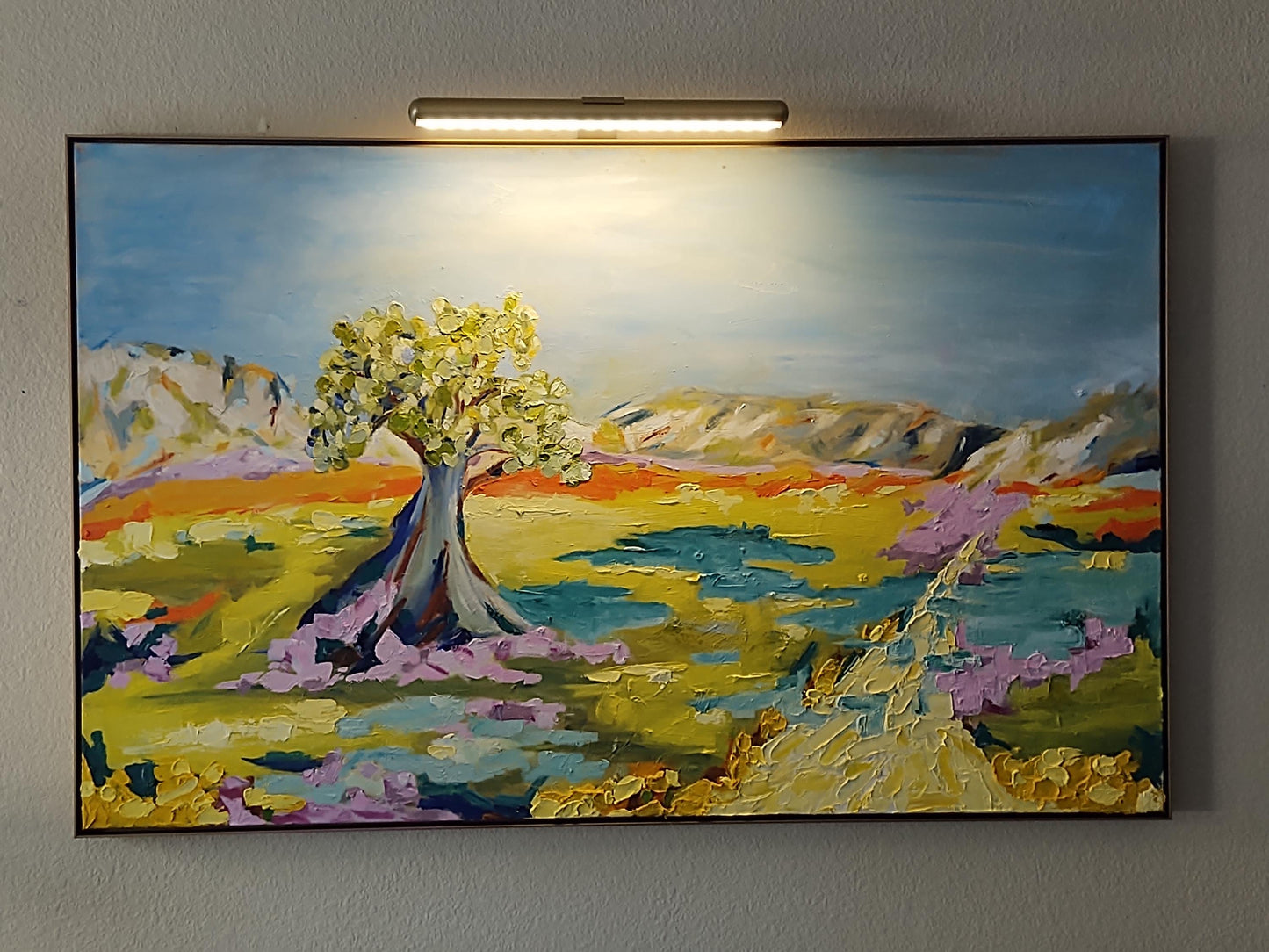 B Blue Olive Shadows & Lavender Daze - 30x48 - Oil on Canvas - Gallery Exhibit