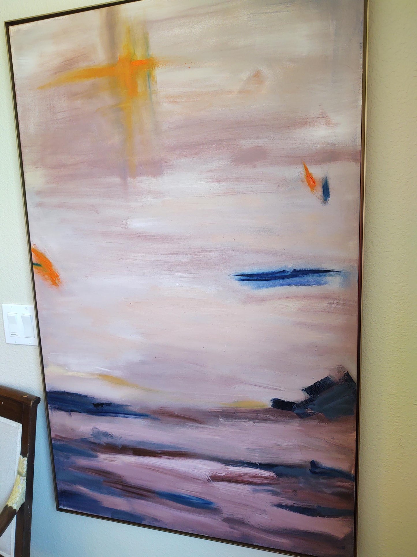 SOLD Museum Exhibit- Cobalt Tide & Marigold Sky- 48 x 30 Oil on Canvas