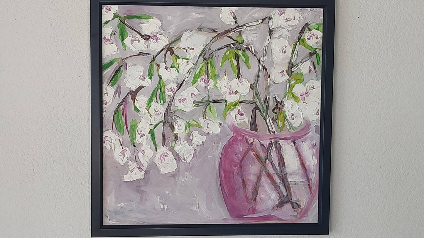 V Blossoms Through My Window 20 x 20 Oil on Foam Core