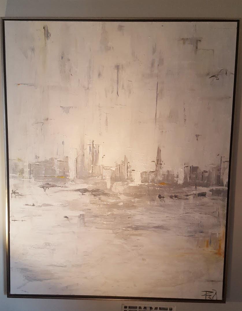 V SF First Light After the Rain 48 x 60 Acrylic silver molding clay