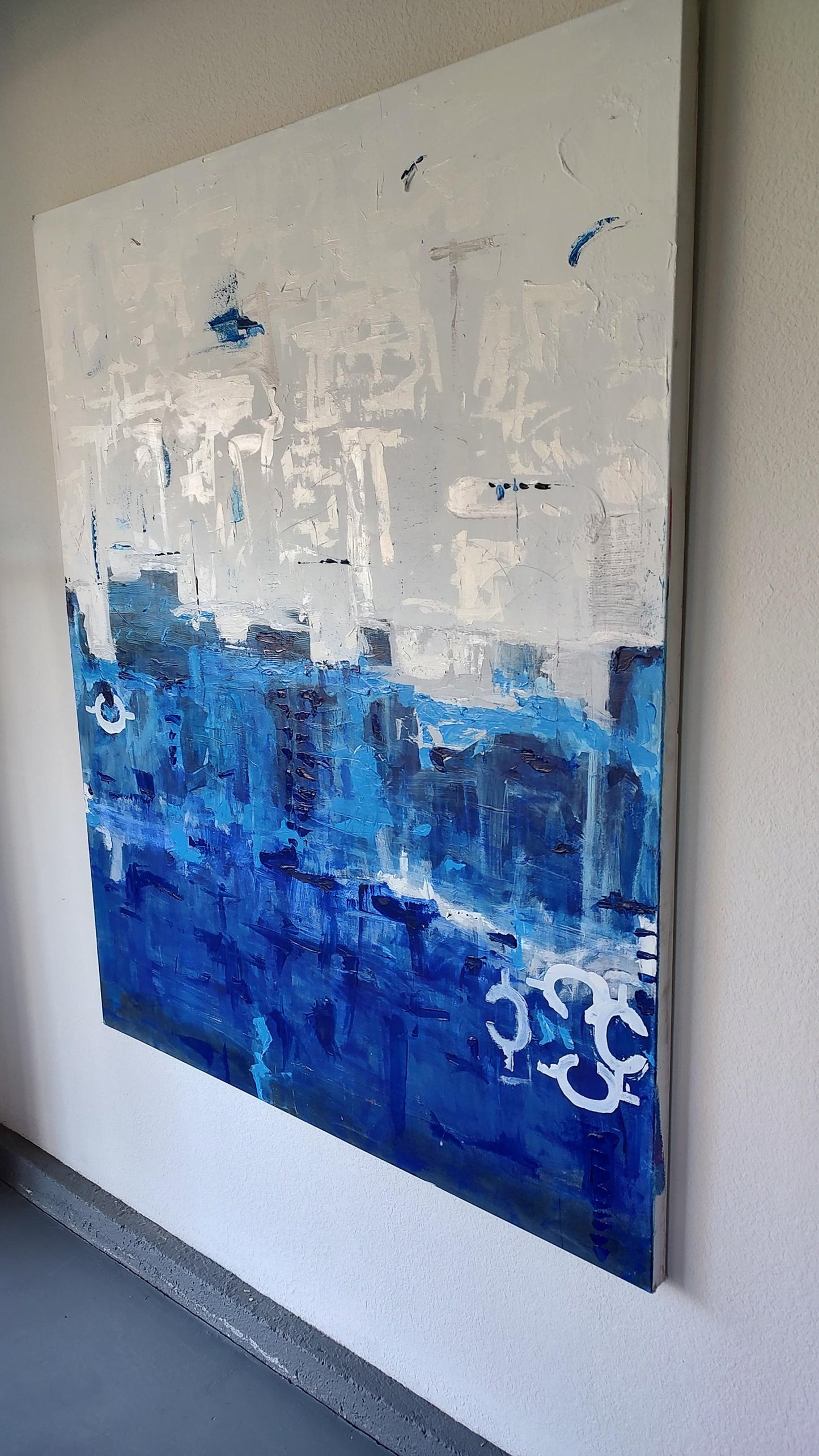 G Indigo Depths - Silver Skyline San Francisco - 48x60 - Acrylic and Molding Mud - Gallery Exhibit