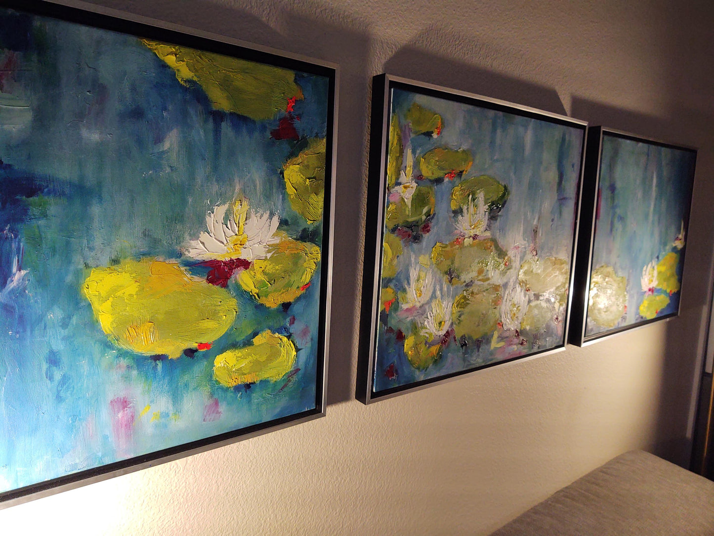 Monet's Kaleidoscope Dreams-Triptych-Lilies In The Rain Three 18 x 24 Oil on Canvas