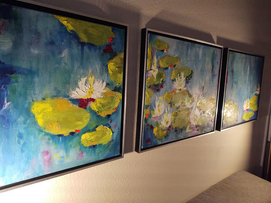 V Monet's Kaleidoscope Dreams-Triptych-Lilies In The Rain Three 18 x 24 Oil on Canvas