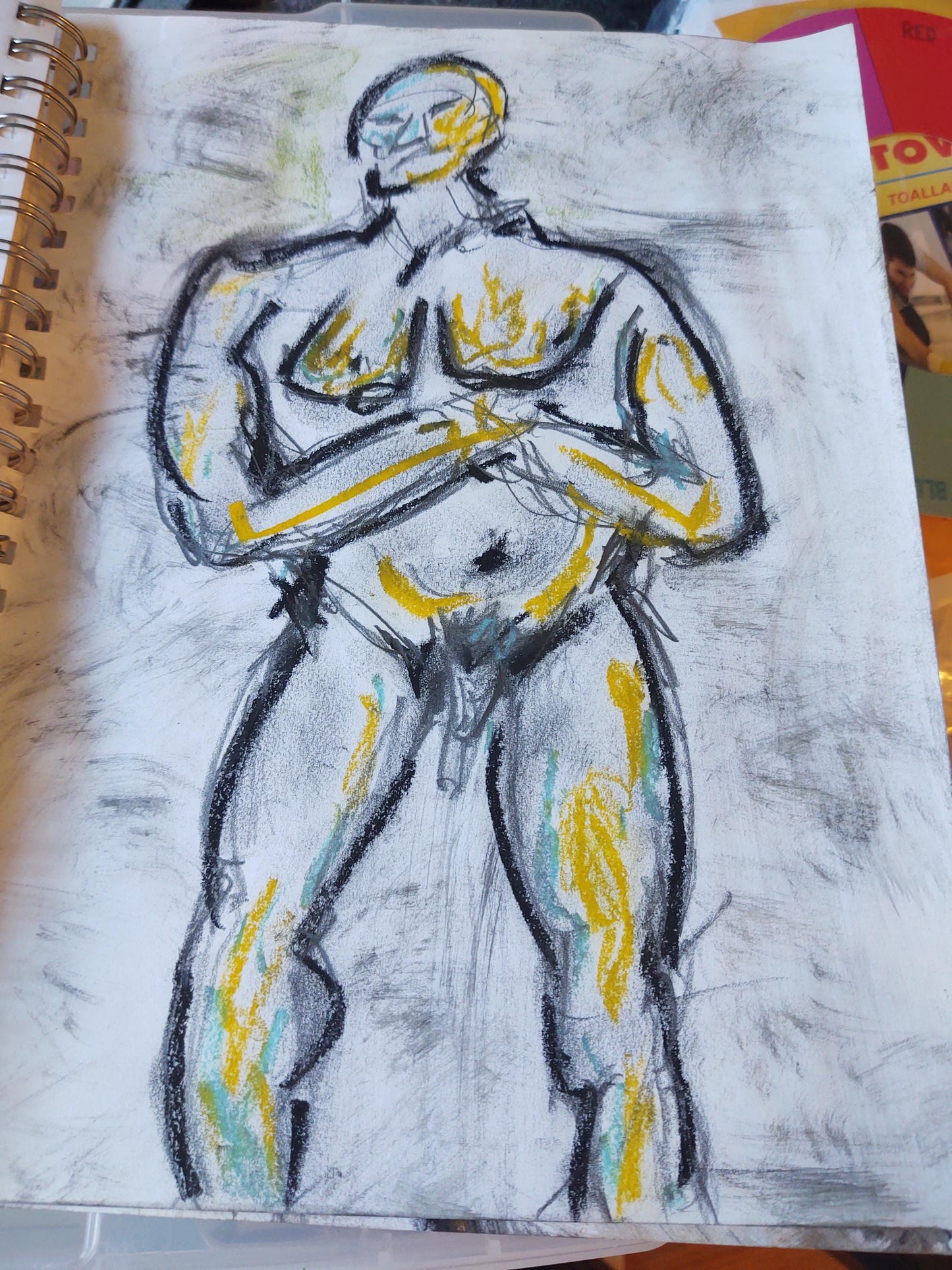 Primitive Male Nude Pencil and Pastel -9 x 14 Set of Six