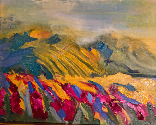 Summer Abstract: Cabernet Vines & Stormy Skies  8 x 10 Oil on Canvas $600.00