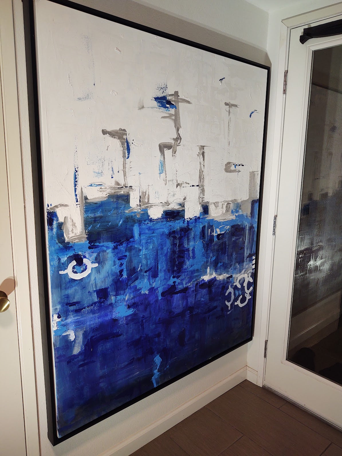 G Indigo Depths - Silver Skyline San Francisco - 48x60 - Acrylic and Molding Mud - Gallery Exhibit
