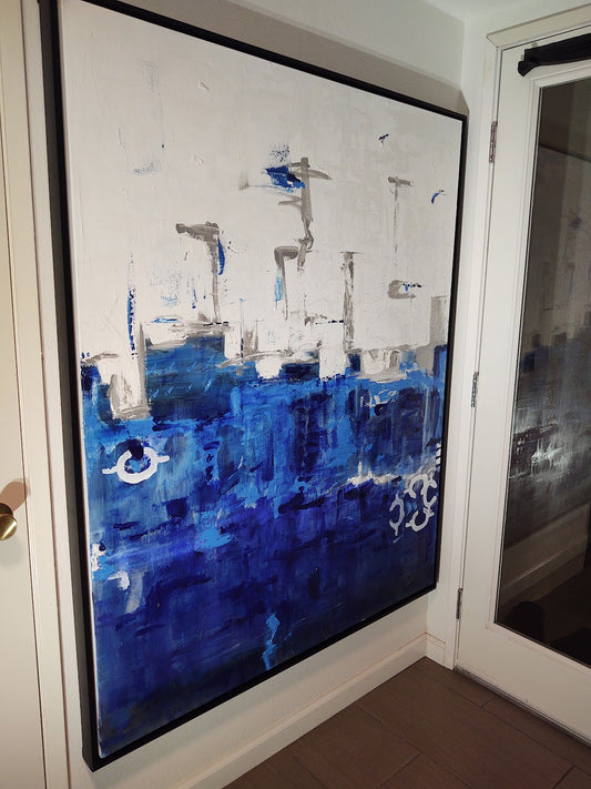 G Indigo Depths - Silver Skyline San Francisco - 48x60 - Acrylic and Molding Mud - Gallery Exhibit