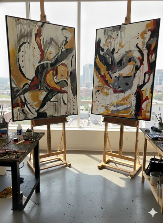 G Shaken and Stirred - 48x60 - Abstract Diptych - Gallery Exhibit