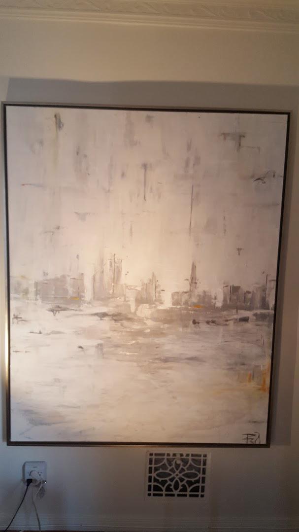 V SF First Light After the Rain 48 x 60 Acrylic silver molding clay
