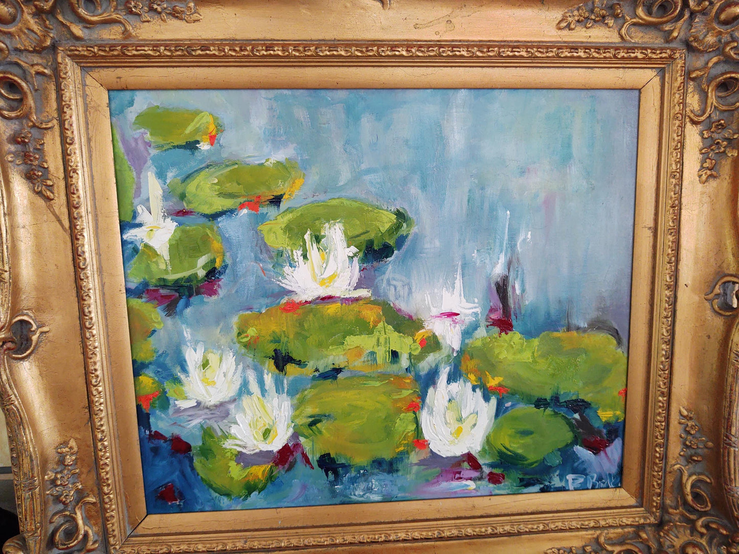 Monet's Kaleidoscope Dreams-Triptych-Lilies In The Rain Three 18 x 24 Oil on Canvas