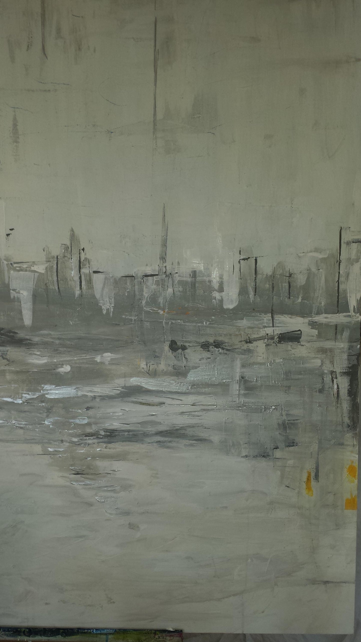 V SF First Light After the Rain 48 x 60 Acrylic silver molding clay