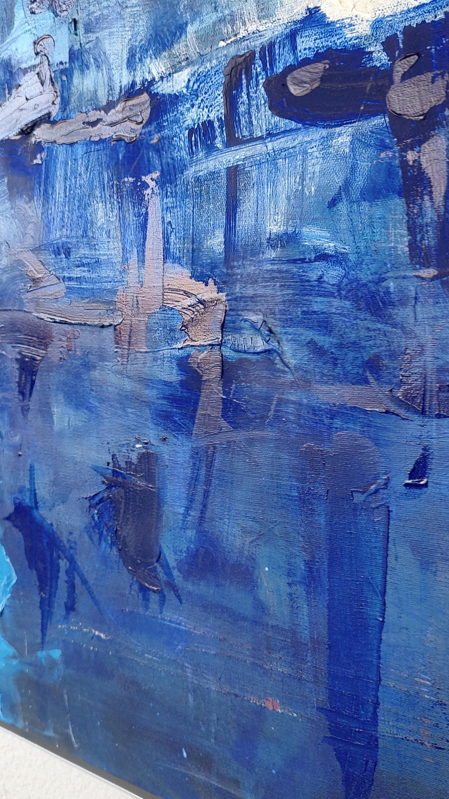 G Indigo Depths - Silver Skyline San Francisco - 48x60 - Acrylic and Molding Mud - Gallery Exhibit