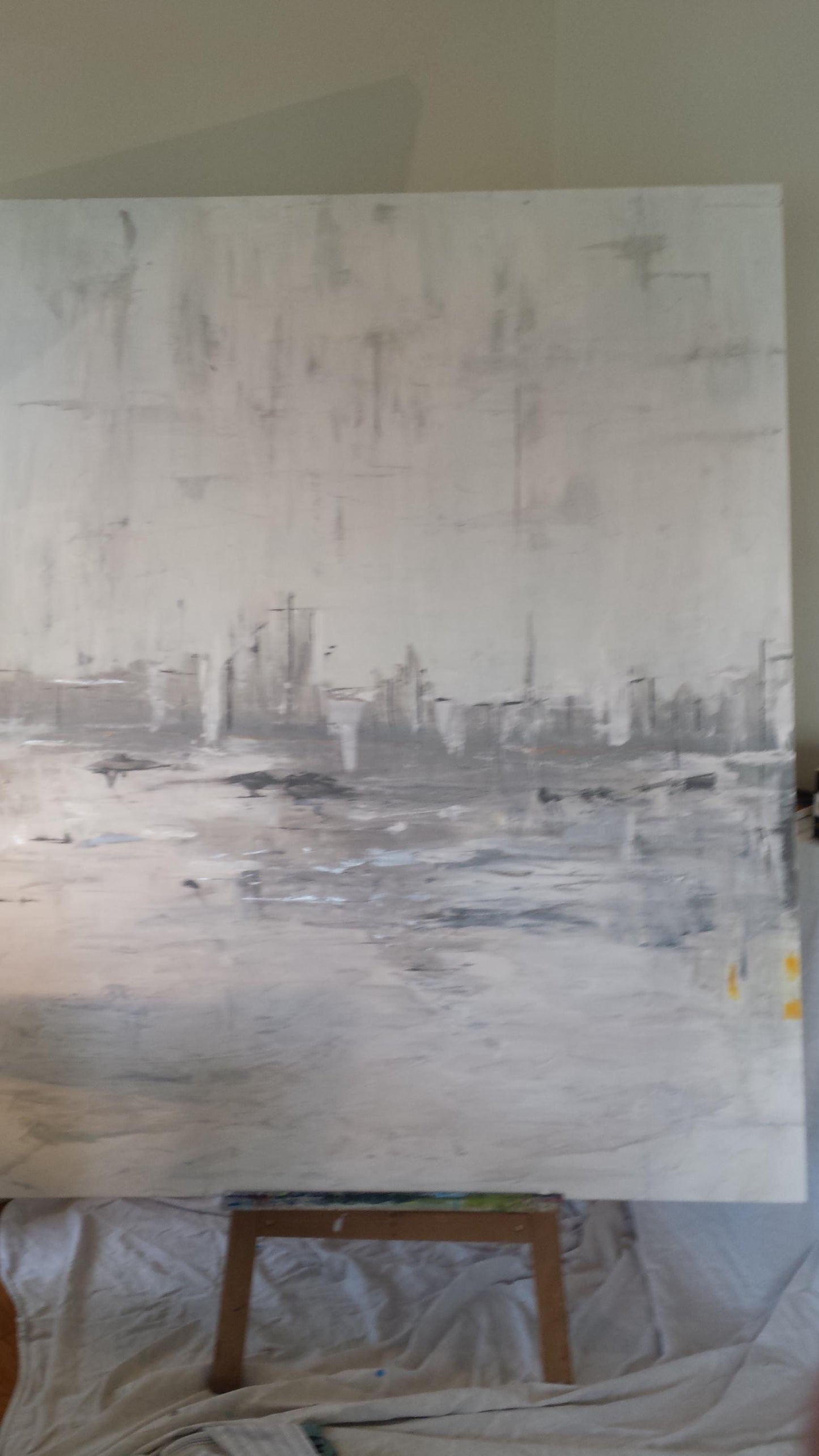 V SF First Light After the Rain 48 x 60 Acrylic silver molding clay