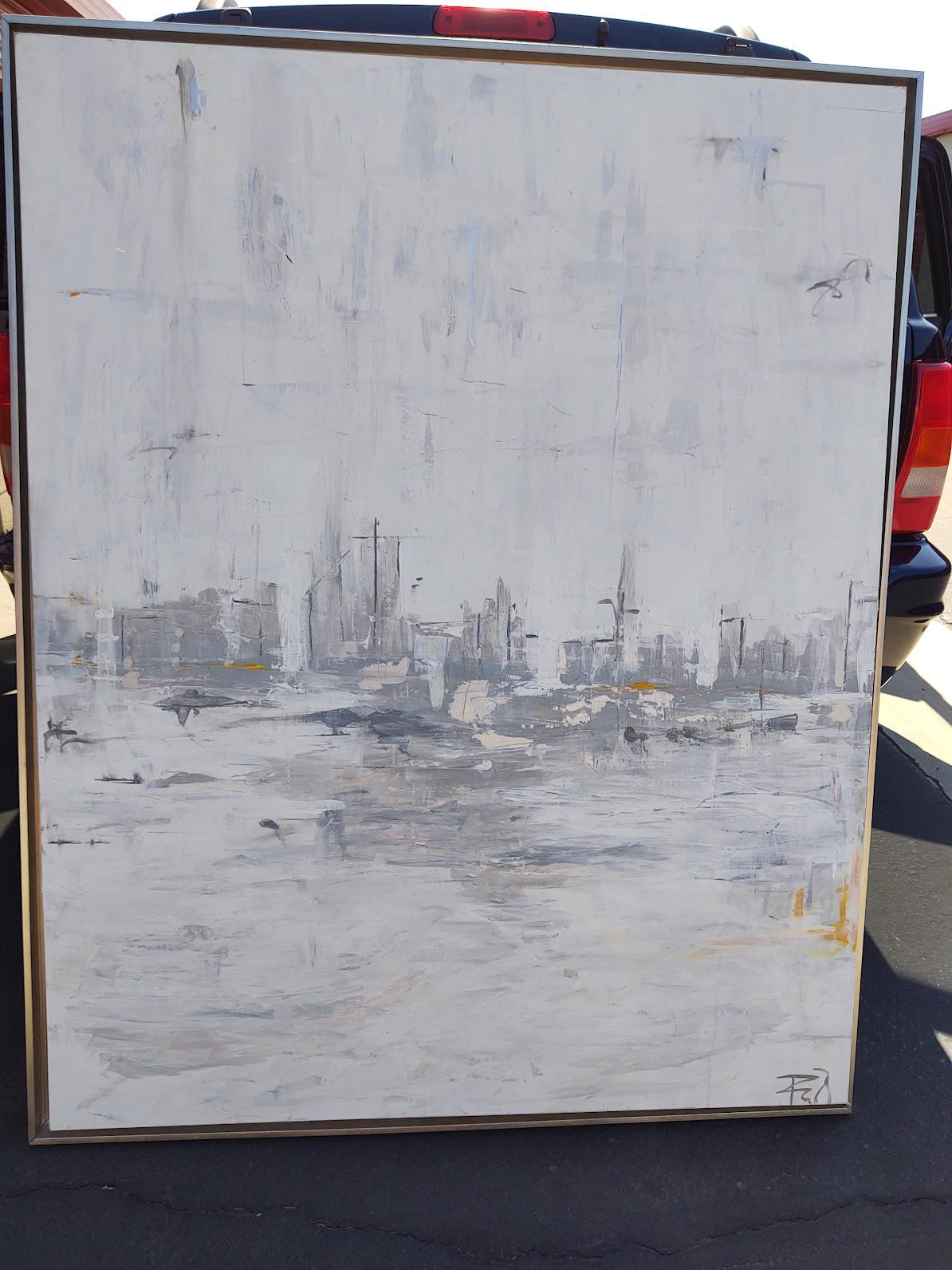 V SF First Light After the Rain 48 x 60 Acrylic silver molding clay