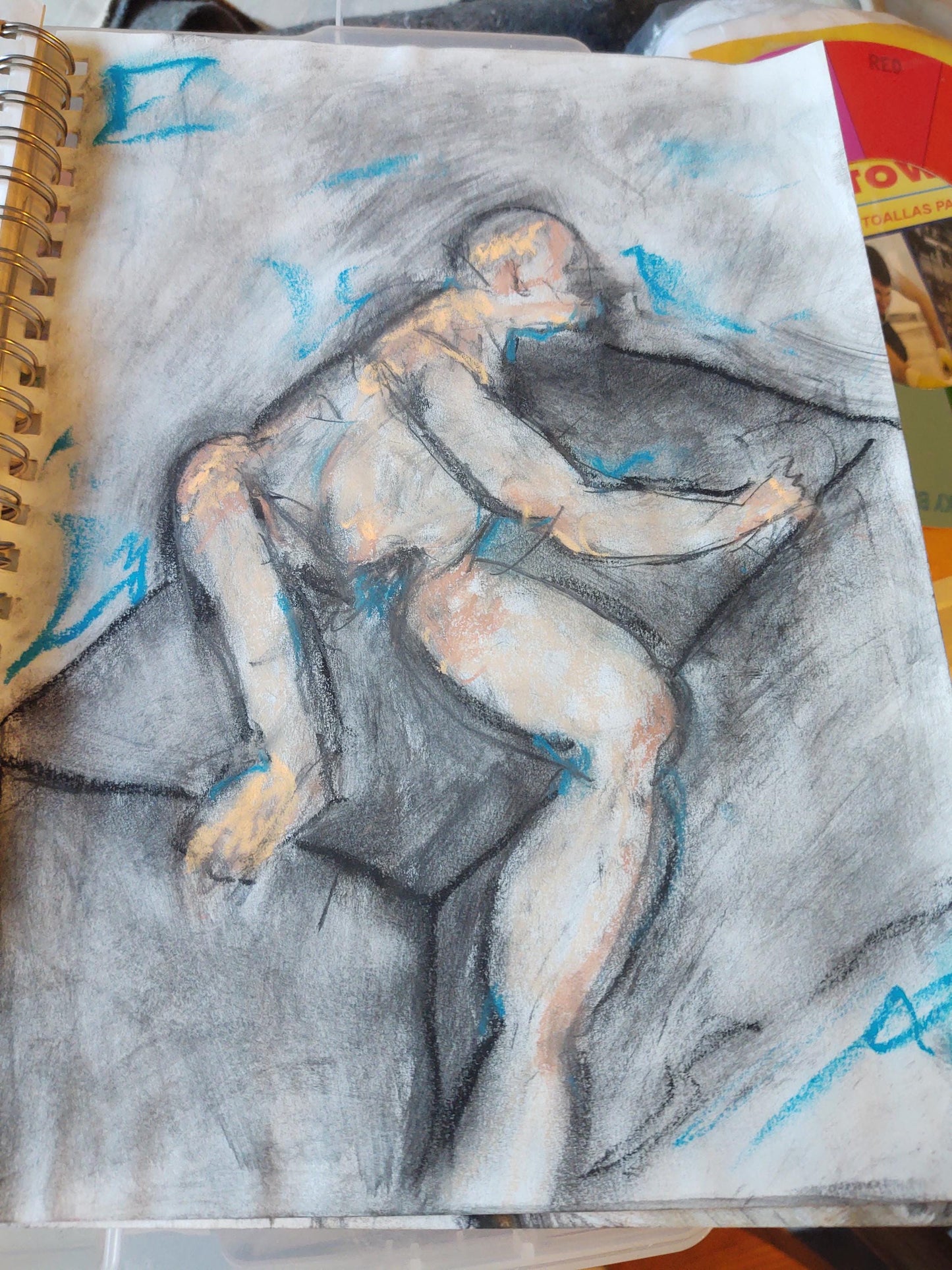 Primitive Male Nude Pencil and Pastel -9 x 14 Set of Six