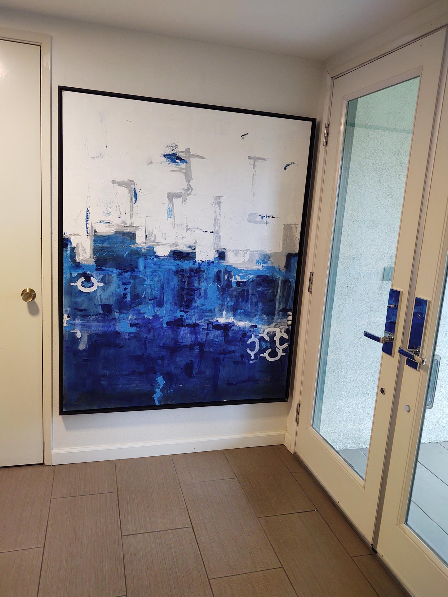 G Indigo Depths - Silver Skyline San Francisco - 48x60 - Acrylic and Molding Mud - Gallery Exhibit