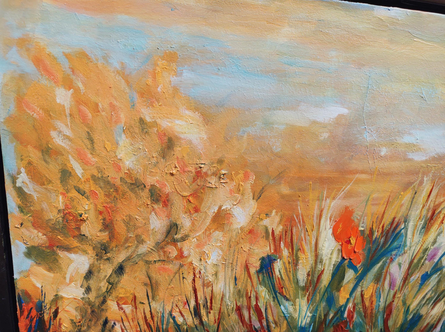 Dancing Reeds and Ochre Buckeye - 12x24 Panoramic - Oil on Vinyl Canvas - Gallery Exhibit