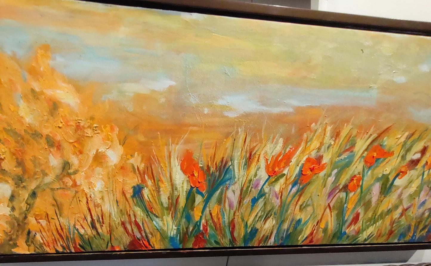 Dancing Reeds and Ochre Buckeye - 12x24 Panoramic - Oil on Vinyl Canvas - Gallery Exhibit